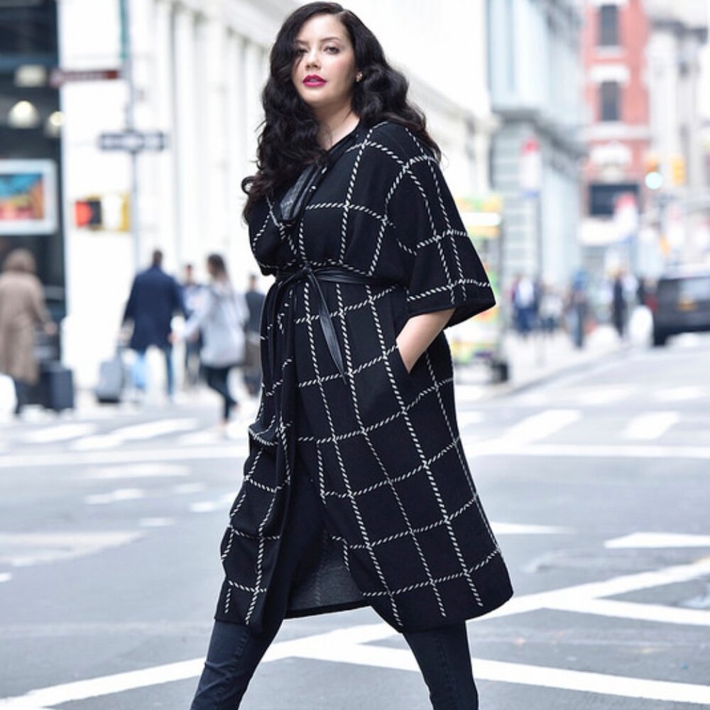 Black and White Window Pane Cardigan with tie belt